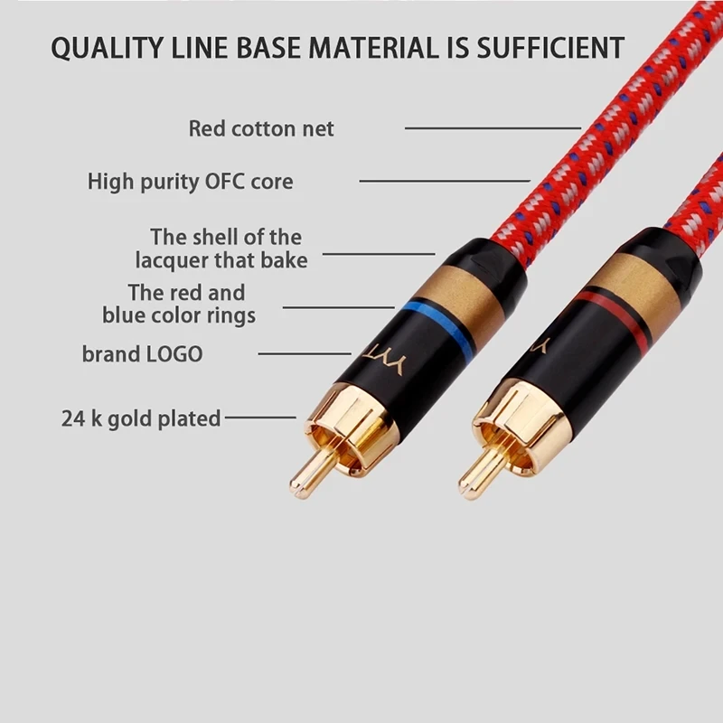 1 par de Cable de Audio RCA estéreo HIFI OFC 2RCA a 2RCA Cable de interconexión para amplificador DAC TV DVD Premium de alto rendimiento - imagen 4