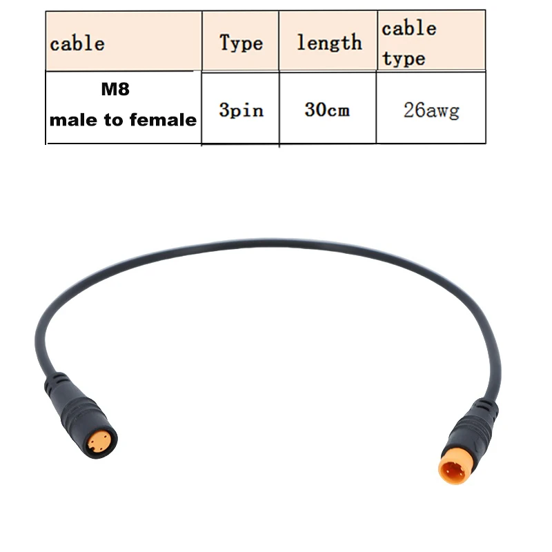 Impermeable 20cm m8 9mm 3pin bicicleta eléctrica Butt Plug macho a macho hembra a macho Cable para Ebike Cables de exhibición de bicicleta eléctrica h - imagen 3