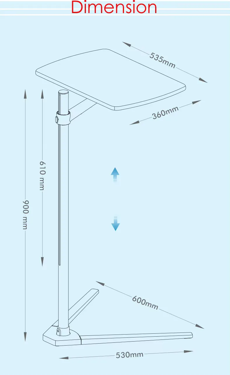 Soporte de suelo multifunción para ordenador UP-8T 3 en 1 para todos los portátiles/tabletas PC/soporte para teléfono inteligente altura/ángulo ajustable con bandeja para ratón - imagen 4