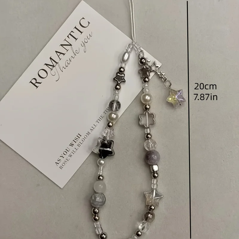 Moda plata estrella perla con cuentas colgante correa de teléfono encanto para iPhone Samsung accesorios universales cadena cordón regalo - imagen 2