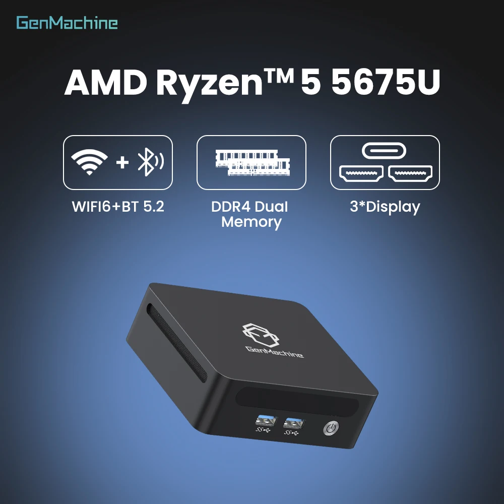 Computadora Pc Gamer 4,3 GHz 15W Dual HDMI LAN WIFI6 Oficina DDR4 NVMe Computadora Mini PC AMD Ryzen 5 5675U, 6 núcleos 12 hilos, 2,30 GH - imagen 2