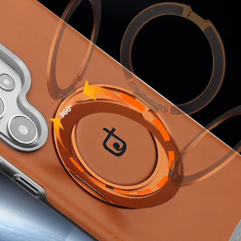 Para Magsafe Magnético 360 ° Funda de teléfono de cuero con anillo de soporte giratorio para coche, cubierta trasera de parachoques para Samsung S25 Ultra S23 S24 Ultra Plus - imagen 5