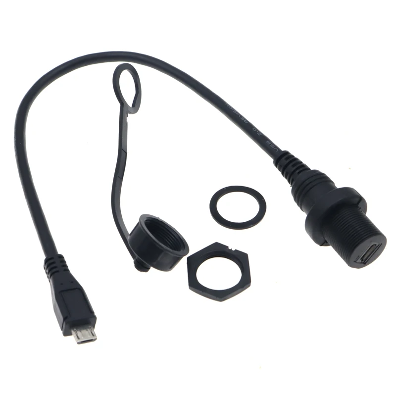 Nuevo Cable Micro USB impermeable IP67 de 0,3 m, Cable de extensión de conector impermeable de montaje en Panel Micro-USB 2,0 de 5 pines IP 67 macho a hembra - imagen 4