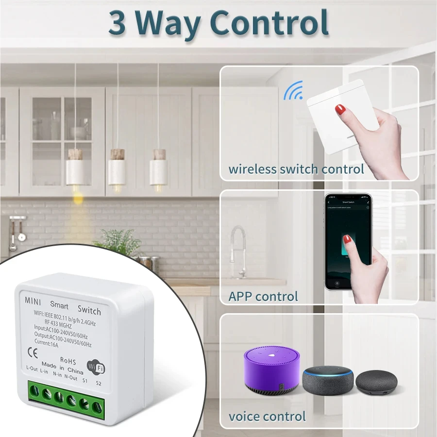 Tuya-interruptor inteligente WiFi para iluminación RF, dispositivo inalámbrico de 433MHz, Control por voz, funciona con Alexa, Google Home y Alice - imagen 2