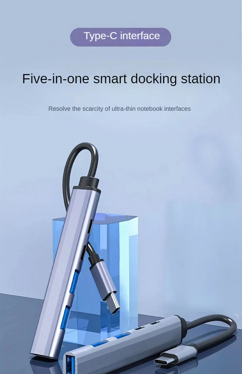 Adaptador USB tipo C Hub de 4/5 puertos, estación de acoplamiento divisor multipuerto USB3.1, aluminio ultradelgado de alta velocidad para ordenador, portátil y PC - imagen 5