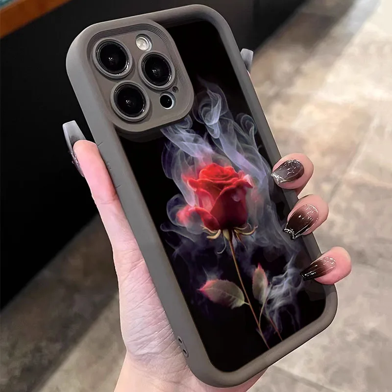 Funda de teléfono con diseño de rosas y tema oscuro minimalista de flores para Xiaomi Redmi 13 12 12C 13C 14C Redmi Note 14 Pro Plus 5G 12 11 10 - imagen 2