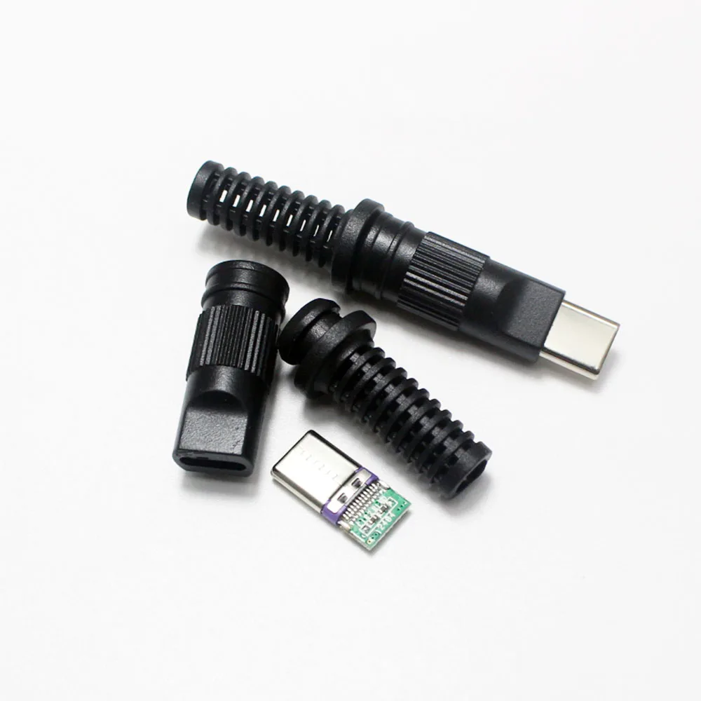 USB 3,1 24 pines tipo C macho 5 juntas de soldadura para teléfono móvil carga rápida 3A C a C con almohadilla de soldadura CC reparación enchufe de datos DIY - imagen 2