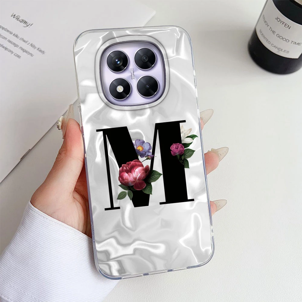 Para Xiaomi Redmi Note 14 15 Pro + Plus 15C 14C funda de teléfono de silicona a prueba de golpes letra negra Rosa flor cubierta pareja Shell trasero - imagen 5