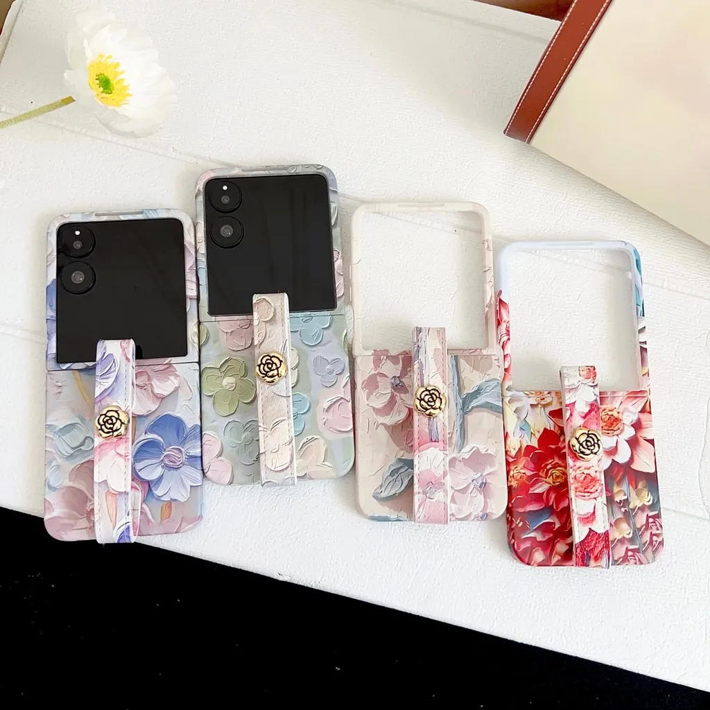 Con cordón para Xiaomi Mix Flip 5G relieve acuarela flores duro PC funda de teléfono a prueba de golpes - imagen 2