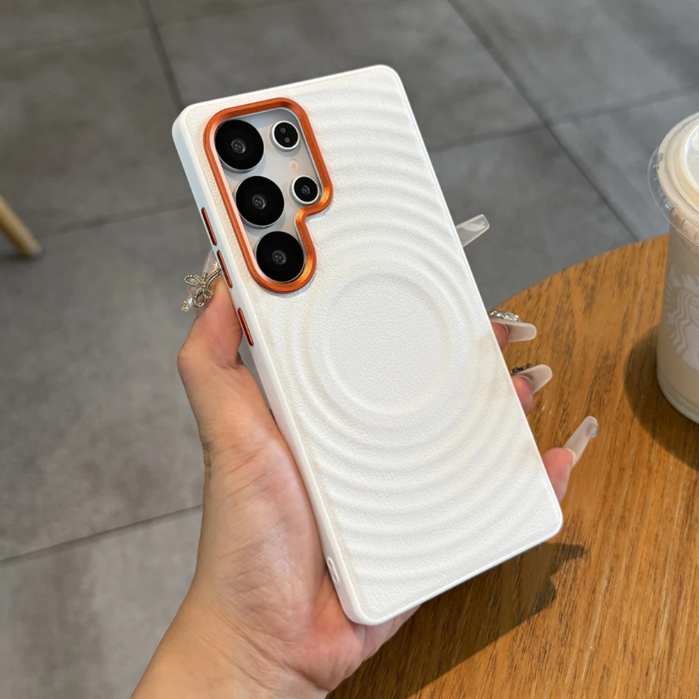 Funda de teléfono magnética ondulada con patrón de cuero de lujo para Samsung S24 S25 Ultra S24 Plus, funda protectora de carga inalámbrica Magsafe - imagen 3