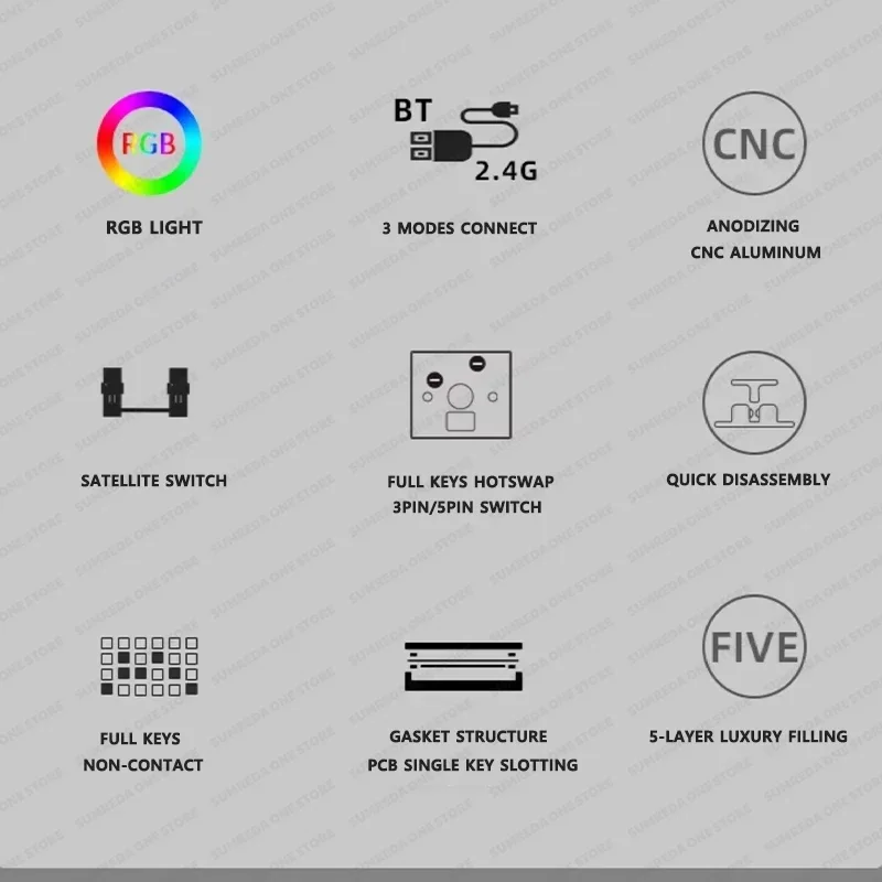 SL70 Kit de teclado mecánico inalámbrico de aluminio para juegos Bluetooth 2,4G con cable RGB Hotswap desmontar rápidamente teclado sin contacto - imagen 5