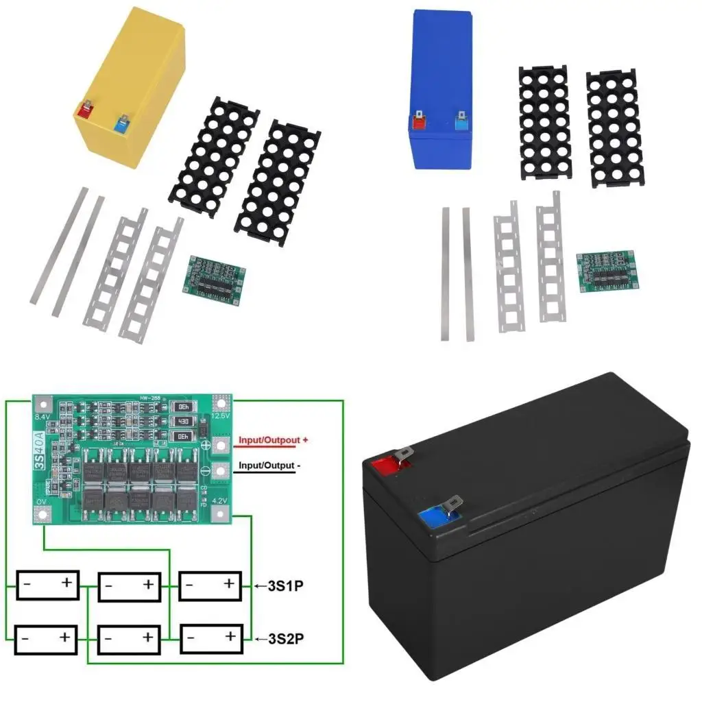 R53C 12V 7AH Caja almacenamiento batería 3x7 18650 Soporte 3S 40A con tiras níquel soldadura