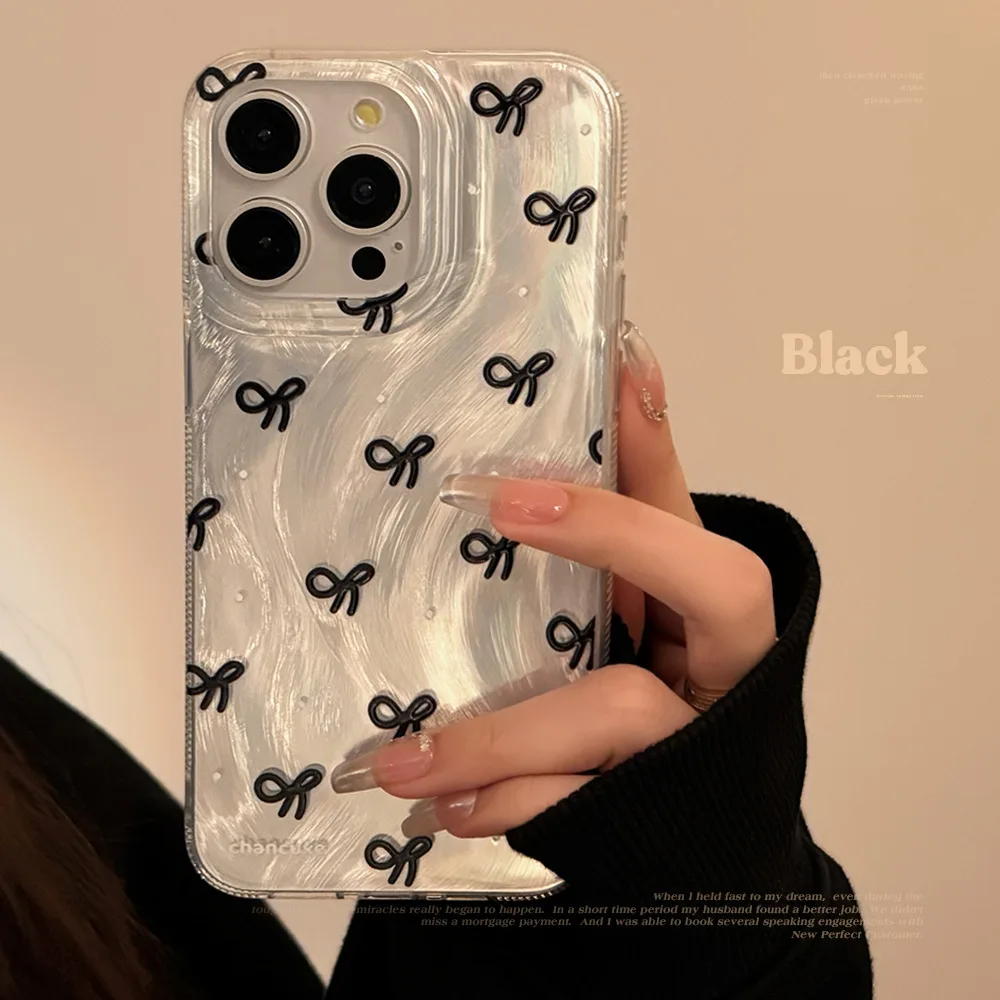 Funda de lujo con nudo de lazo plateado y láser para iPhone 17 Air 16 15 14 13 12 11 Pro Max Plus 16E 7 8 SE2 X XS XR Fundas de parachoques a prueba de golpes - imagen 2