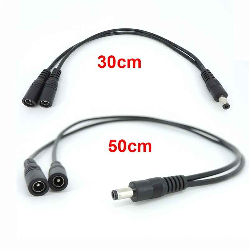 Cable divisor de fuente de alimentación DC, adaptador de 12v, 2A, 2 vías, 1 macho, 2 hembra, Conector de extensión de enchufe para CCTV, 5,5mm x 2,1mm