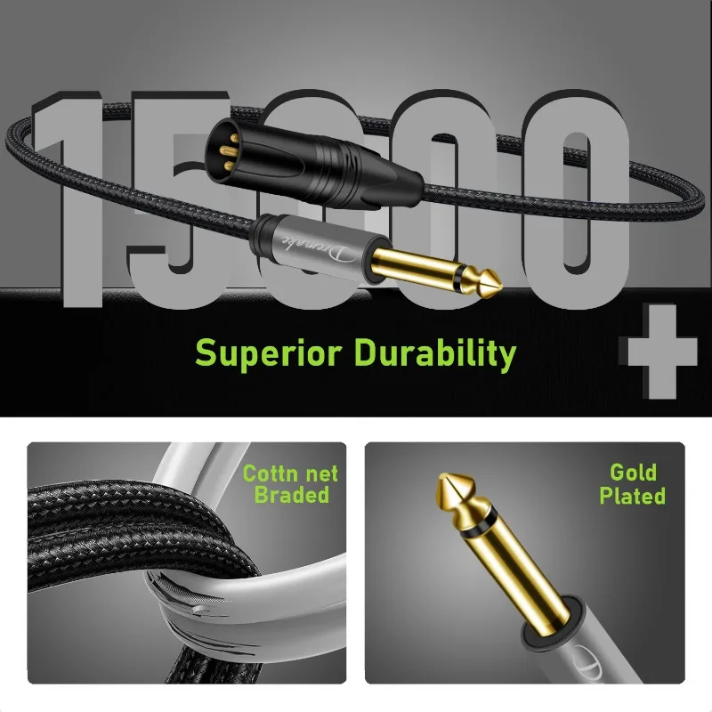 Cable de Audio para micrófono macho, 1/4 "TS Mono a XLR, desequilibrado, doble blindaje, sin ruido, para amplificador de micrófono - imagen 4