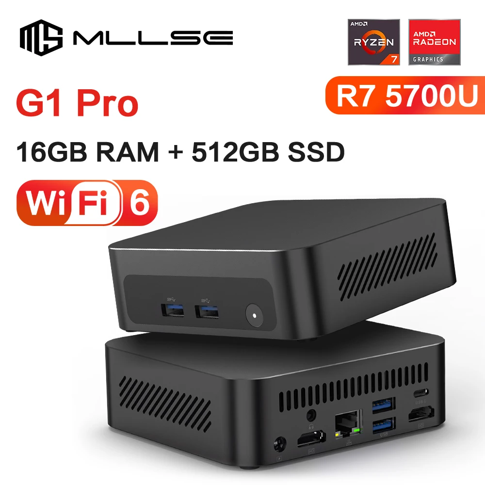 MLLSE G1 Pro Mini PC AMD Ryzen7 5700U DDR4 16GB RAM 512GB SSD WiFi6 BT5.2 Windows 11 Pro Mini computadora de escritorio trabajo de juegos