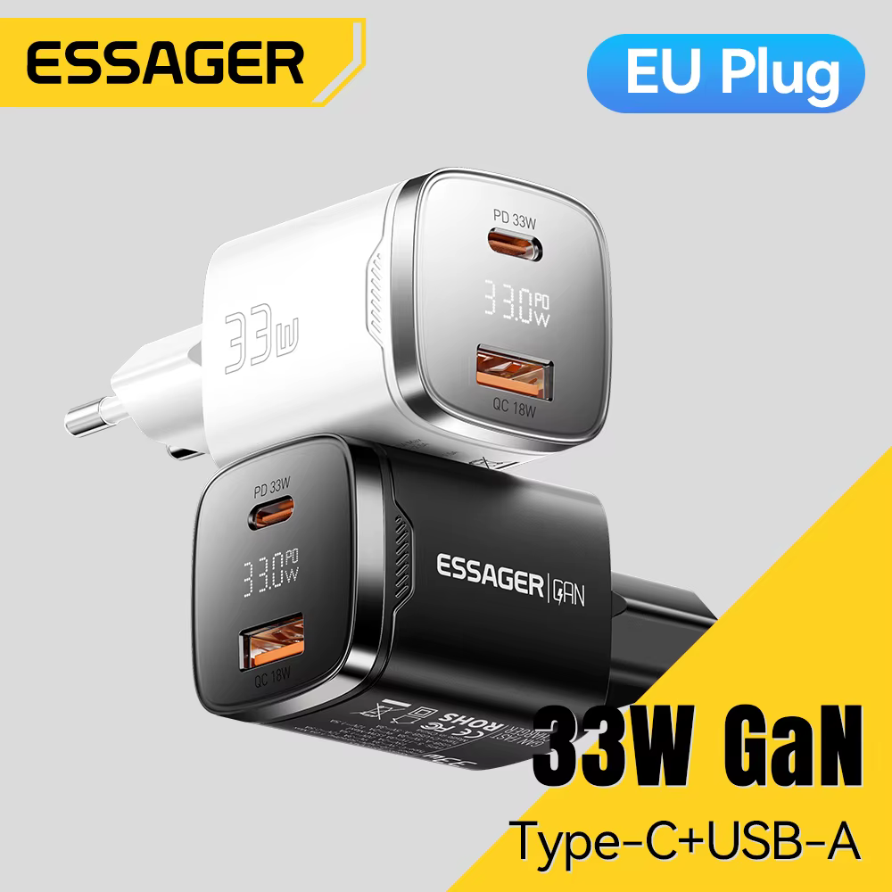 Essager Cargador GaN USB-C 33W con Pantalla Digital - Carga Rápida PD - imagen 2