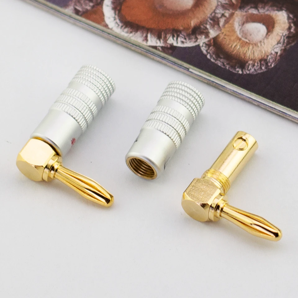 ◆ Conector de altavoz de Audio con conector Banana, enchufe de ángulo recto de 90 grados, conectores de Audio, adaptadores de terminales de altavoz chapados en oro - imagen 3