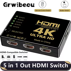 Conmutador de vídeo 4K 3D HDMI, 5 en 1, interruptores KVM con mando a distancia IR para Xbox, PS4, DVD, PC, portátil y TV