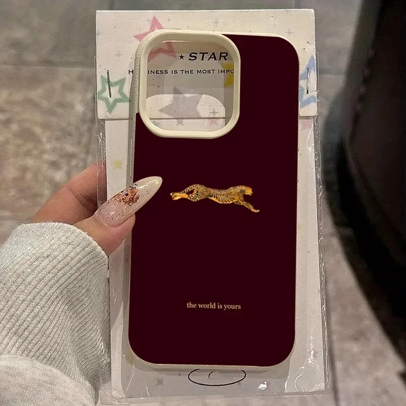 Funda de teléfono suave de leopardo vino rojo a la moda para Samsung Galaxy S25 S22 S23 Ultra S24 FE A56 A55 A16 A15 A35 A36 A54 A06 5G