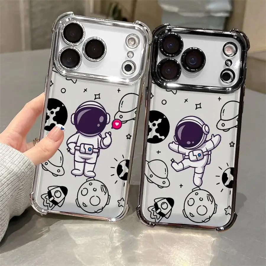 Funda para iPhone 16e 13 12 11 Pro Max 17 Air 16 15 14 Plus cubierta suave lindo astronauta espacial de dibujos animados