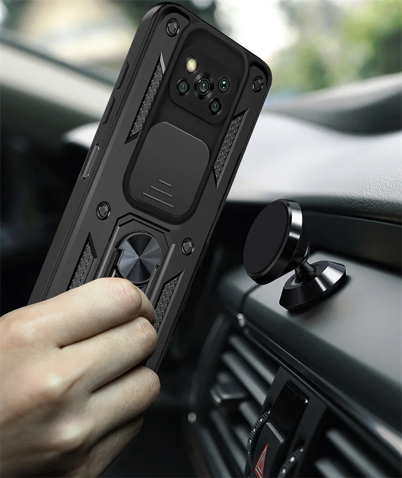 Funda protectora a prueba de golpes para cámara deslizante para Xiaomi Poco X3 Pro, soporte magnético para coche, funda protectora con anillo para Poko Little X 3 X3Pro NFC - imagen 2