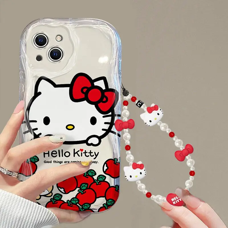 Y2K 3D onda lazos rojos Hello Kitty cadena Linda Funda para Samsung Galaxy S24 FE S23 S25 Ultra A56 A16 A55 A35 A34 A54 Funda - imagen 5