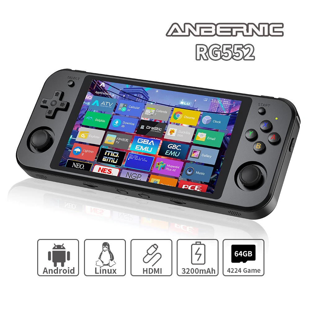 ANBERNIC RG552 Consola de juegos portátil Pantalla IPS de 5,36 pulgadas Android Linux Sistemas duales Reproductor de videojuegos retro Más de 4000 juegos integrados - imagen 2