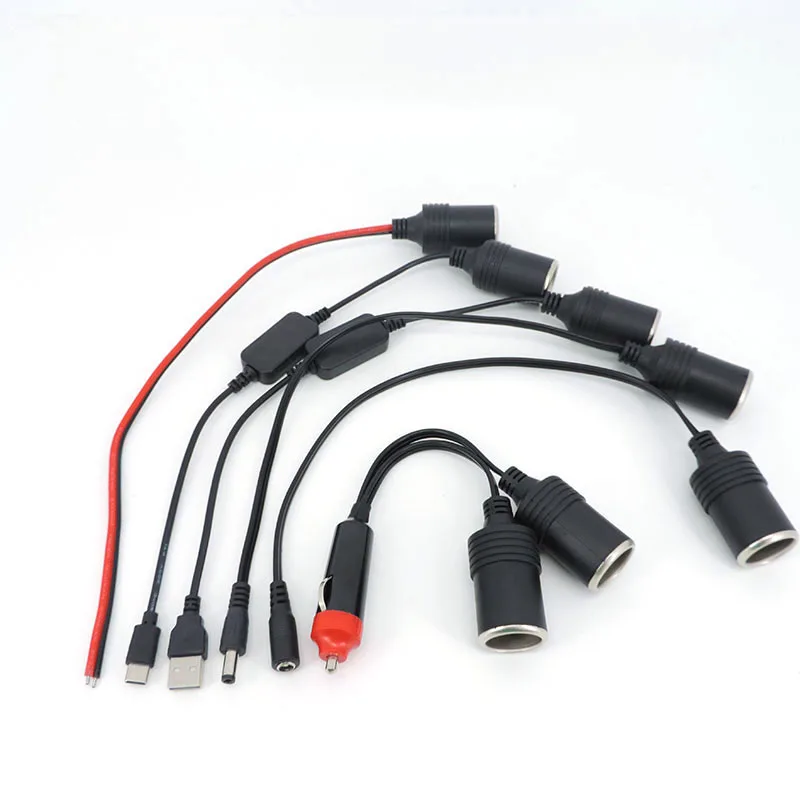 Encendedor de cigarrillos de coche dual de 12v CC macho hembra a DC 5,5x2,1 USB tipo c macho hembra conector de 5v adaptador de cargador de enchufe de encendedor h