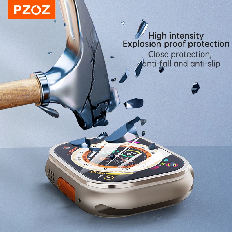 Caja PZOZ, película de vidrio templado para iWatch Ultra 2, carcasa de Metal, funda trasera de PC para Apple Watch, bolsa protectora de pantalla Ultra 49mm - imagen 3