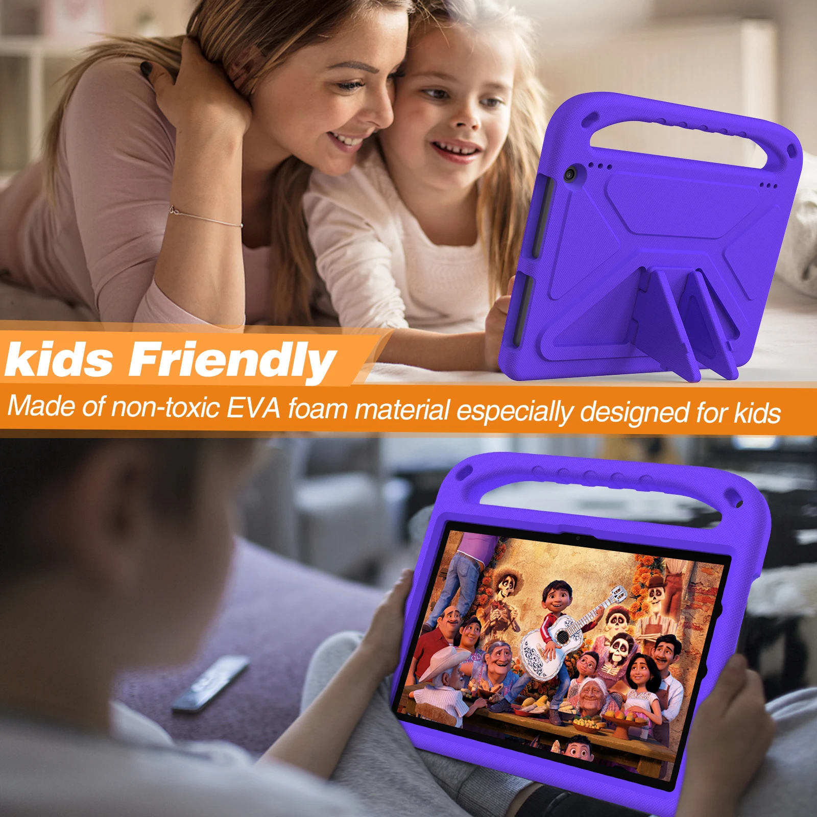 Funda EVA con soporte para Amazon Fire Max 11 HD 10 8 Plus 7 2024 2023 2022 2021 2020, Funda portátil de espuma con soporte de mano para niños - imagen 2