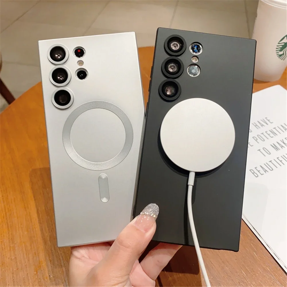 Funda de teléfono magnética mate chapada para Samsung Galaxy S25 S24 Ultra S23 FE S22 Plus protección de lente de vidrio cubierta suave a prueba de golpes - imagen 4