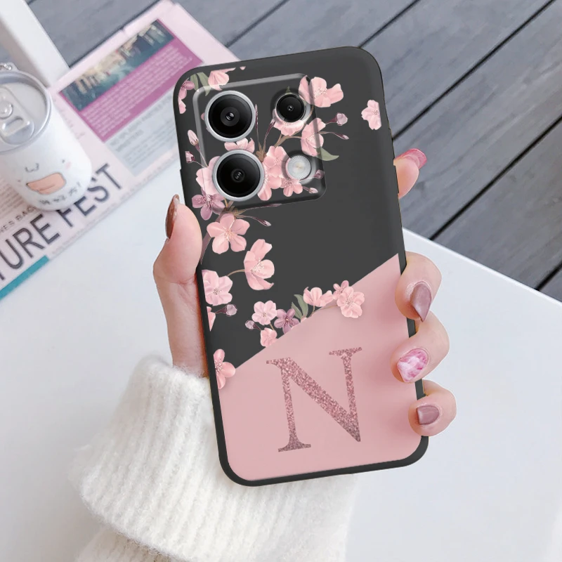 Funda de teléfono con letras de A-Z y flores para POCO M6 Pro 4G X6 5G Redmi Note 13 Pro, parachoques de TPU a prueba de golpes, funda de silicona suave - imagen 4