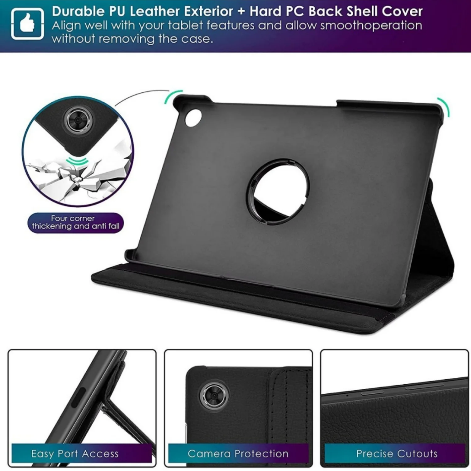 Funda giratoria 360 para Huawei MediaPad M6 / M5 / M5 Pro 10,8 "M5 Lite 10 funda con soporte de cuero Pu para MediaPad T5 10 / T3 10 - imagen 3