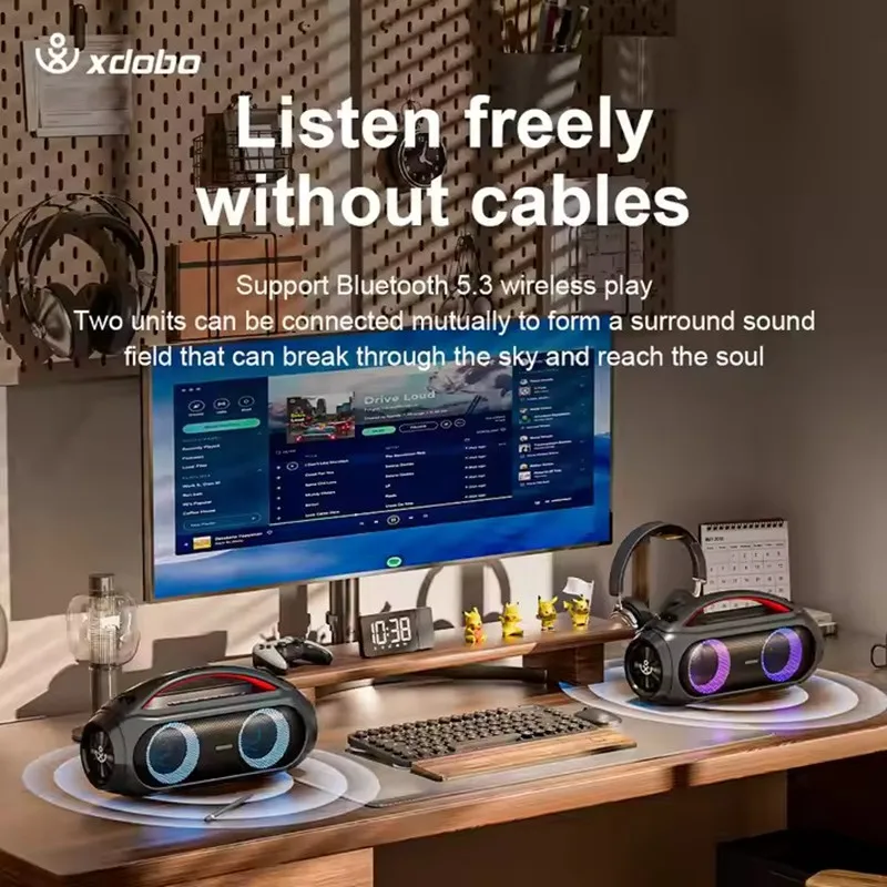 XDobo Vibe Plus 80W Altavoz Bluetooth inalámbrico portátil de alta potencia subwoofer RGB sonido envolvente estéreo TWS altavoz de karaoke para fiesta - imagen 2