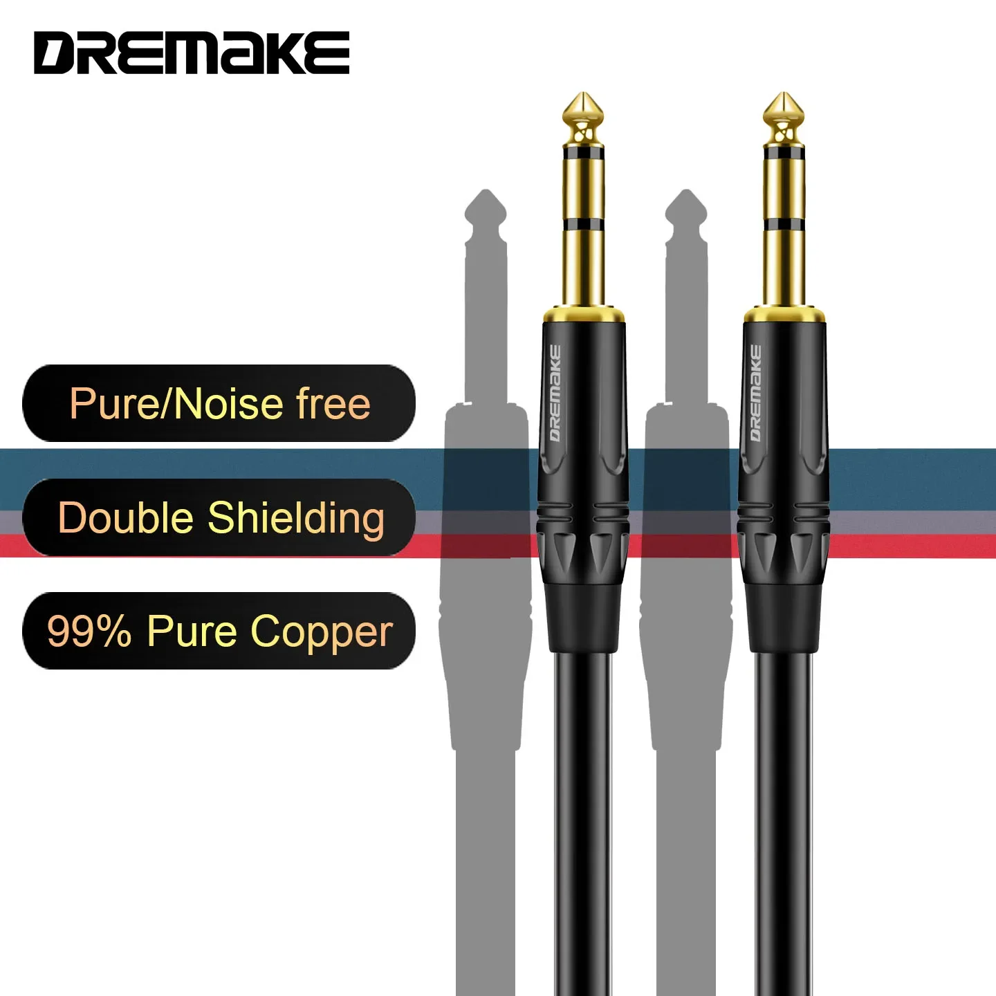 DREMAKE-Cable de Audio para guitarra TRS de 6,5mm, macho a macho, Cables estéreo de 1/4 pulgadas para DJ, amplificador, teclado y mezclador