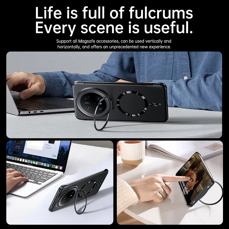 Soporte de lente de Metal, funda magnética sin marco para Huawei Mate 70 60 Pro Plus, carga inalámbrica, cubierta de PC de piel mate ultrafina sólida - imagen 5