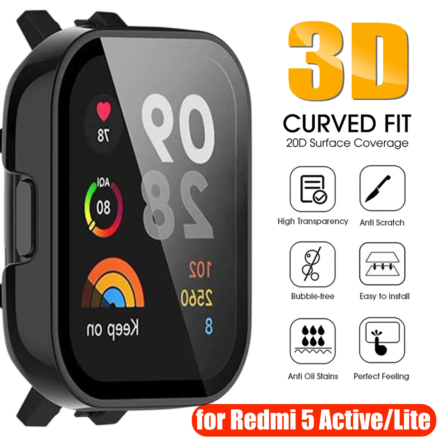 Protectores de pantalla de PC duro y vidrio templado para Redmi Watch 5 Active/5 Lite Smartwatch funda protectora a prueba de golpes