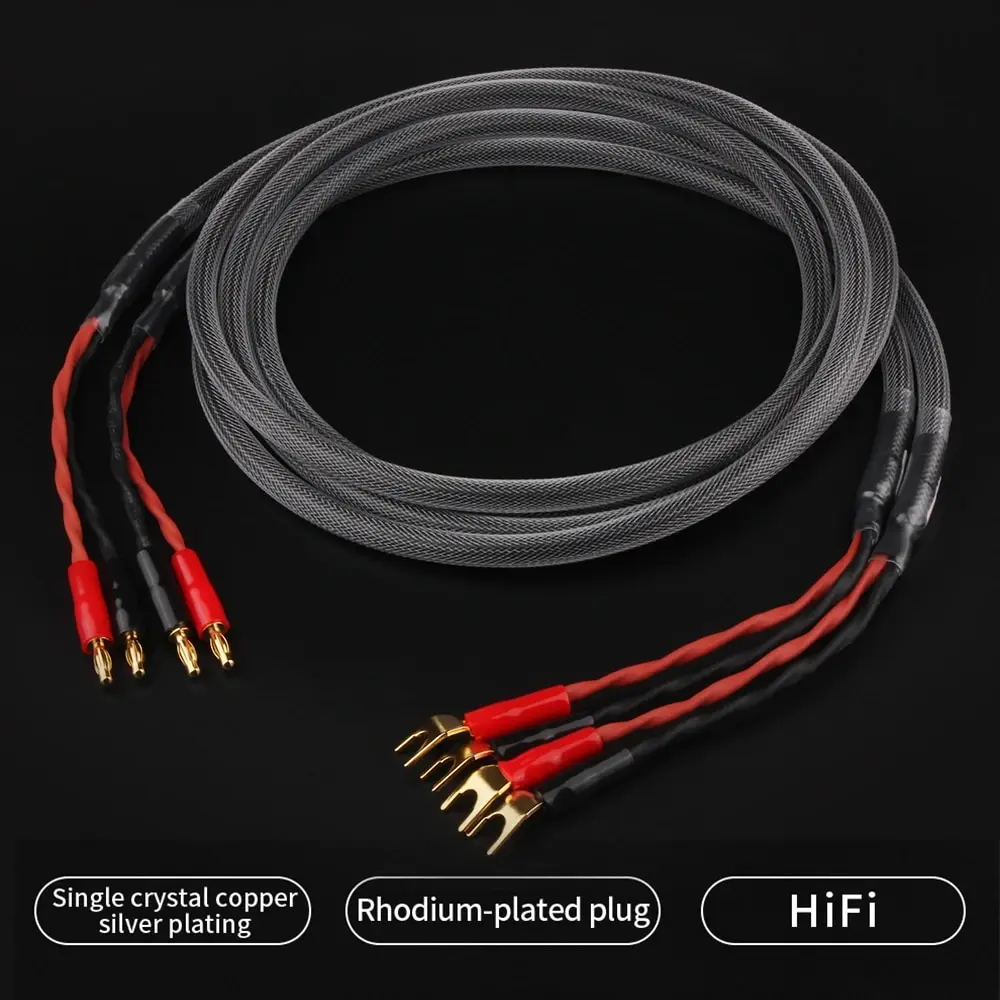 YYAUDIO Cable Altavoz HiFi 6N OFC Banana Y Conexiones Doradas 24K