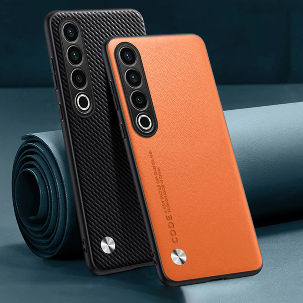 Funda de cuero para Meizu 21 Pro, cubierta dura de lujo de fibra de carbono, protección de silicona mate, cámara completa, teléfono