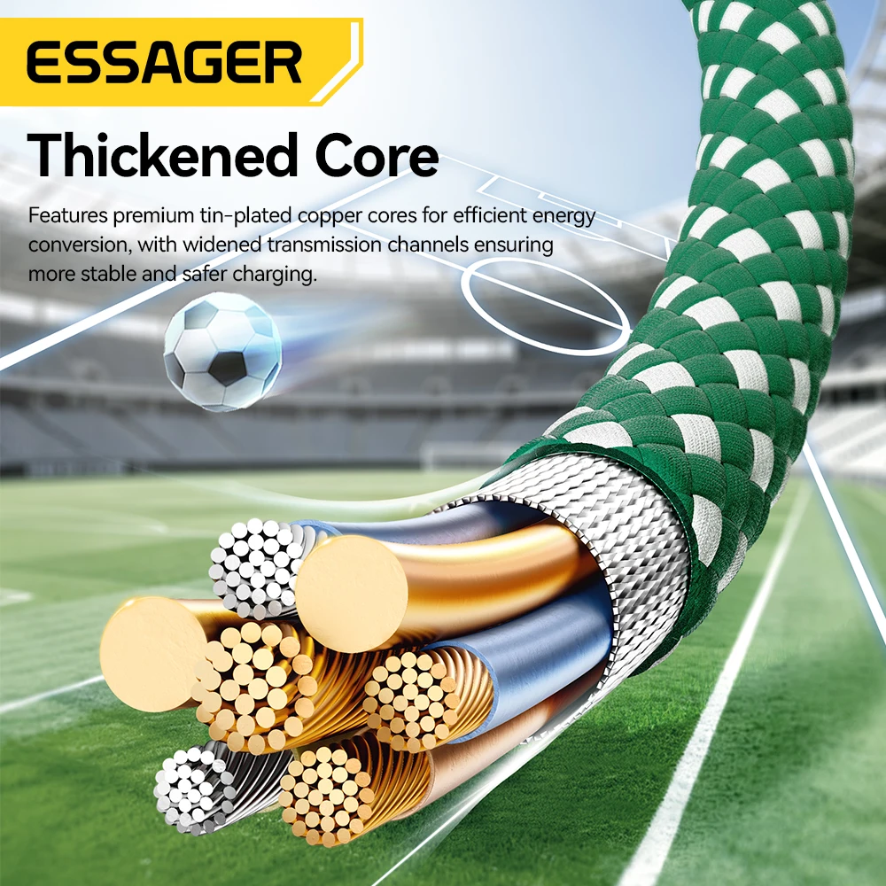 Essager 100W tipo C a tipo C Cable de carga rápida para iPhone 17 16 Macbook iPad Samsung Xiaomi USB C equipo de fútbol colores Cable - imagen 5