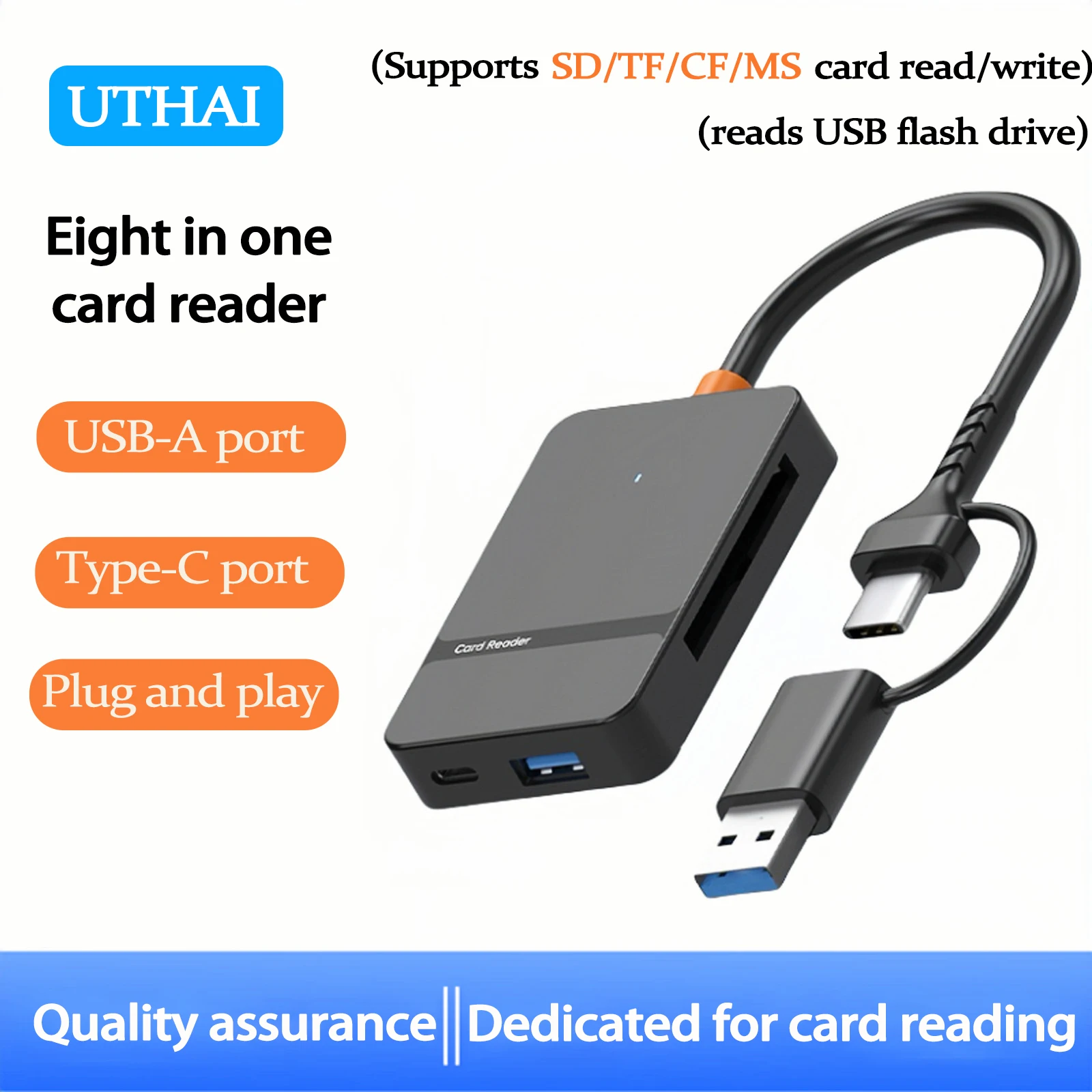 UTHAI TF12 accesorios para ordenador portátil USB 3,0/TYPE-C cuatro tarjetas misma lectura lector de tarjetas SD/TF/CF/MS lector de tarjetas multifuncional de alta velocidad