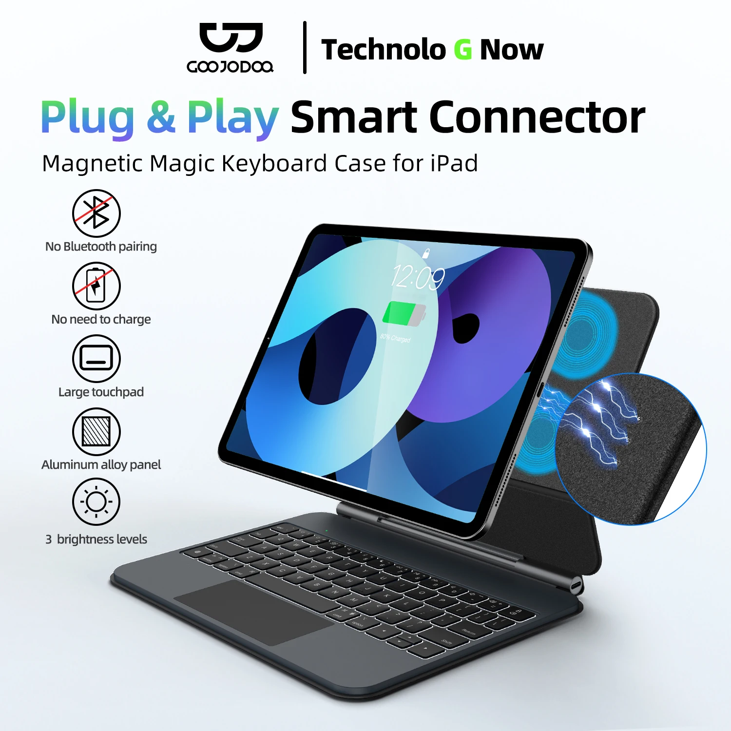 GOOJODOQ Funda Teclado Mágico para iPad Pro M4 con Carga Inversa - imagen 3