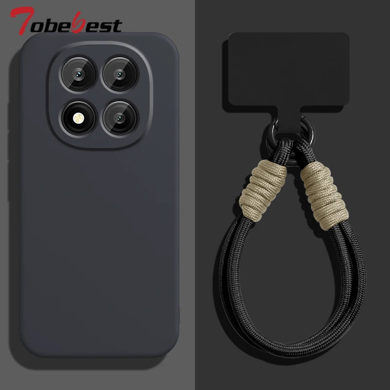 Funda con correa para muñeca con cordón de silicona líquida para Xiaomi Redmi Note 15 14 13 12 11 Pro Plus 4G 5G, cubierta protectora para lente de cámara