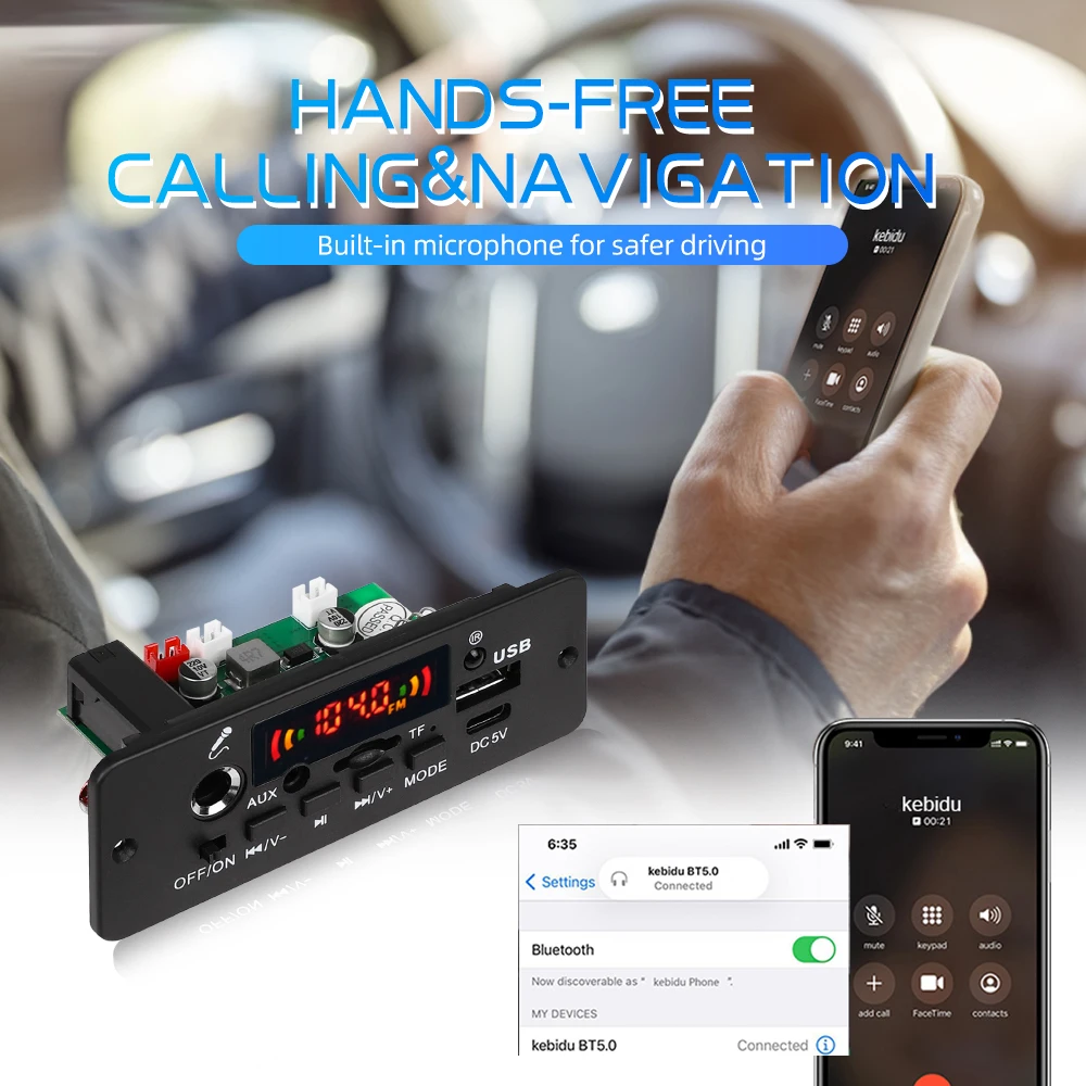 Placa decodificadora de MP3 para coche, reproductor de Audio con Bluetooth 5,0, amplificador de 10W, módulo DIY, Radio FM, TF, grabación USB, micrófono de llamada manos libres - imagen 5