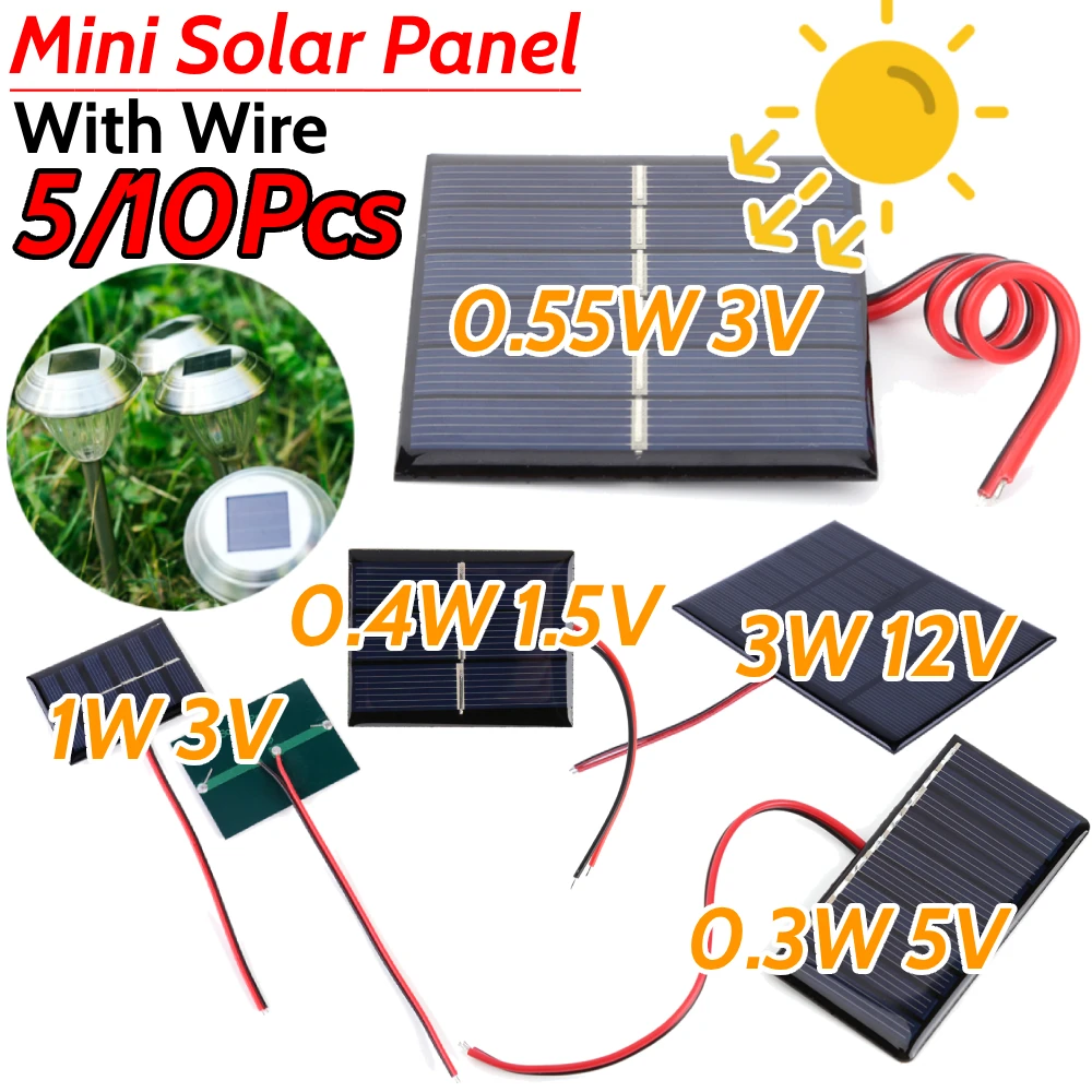 Mini Panel Solar de 3W y 12V, célula Solar pequeña de 0-125MA con Cable, módulo de Panel Solar para batería de 9-12V/teléfono móvil para bomba de ventilador de lámpara - imagen 2