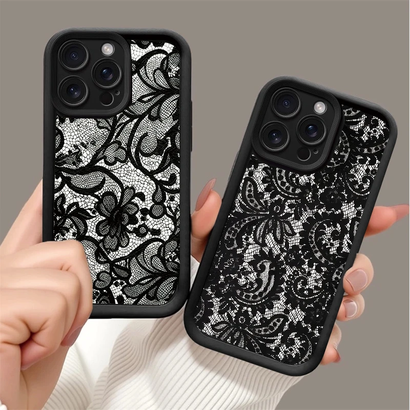 Funda para Oneplus 15 13 13T 12 12R 11 11R 10R 8T OnePlus NORD CE 6 5 2 3 4 LITE 5G NORD 5 cubierta Retro con patrón de encaje negro Couqe