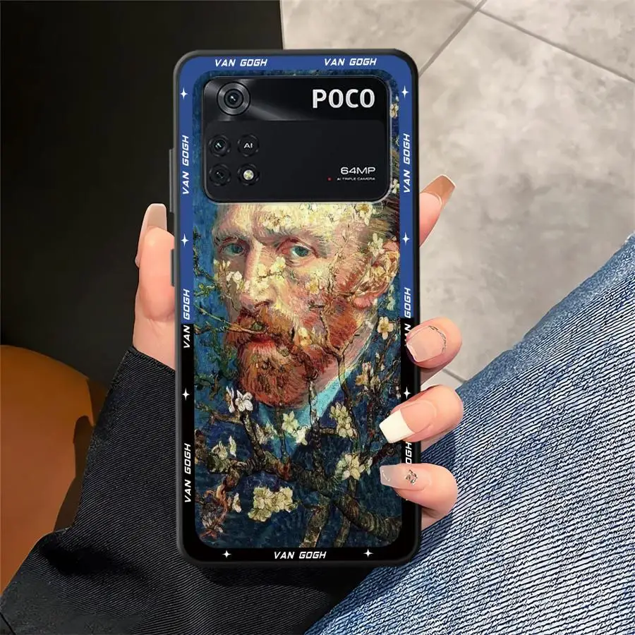 Funda para Xiaomi Poco X3 X4 X5 X7 Pro M5 M3 M4 M7 Pro C50 C75 C71 F1 C40 F3 C61 funda de teléfono suave negra Retro aceite de Van Gogh - imagen 4