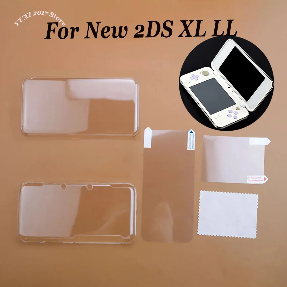 Funda protectora transparente de cristal con protección dividida, película de pantalla adecuada para la nueva consola de juegos 2DS XL LL