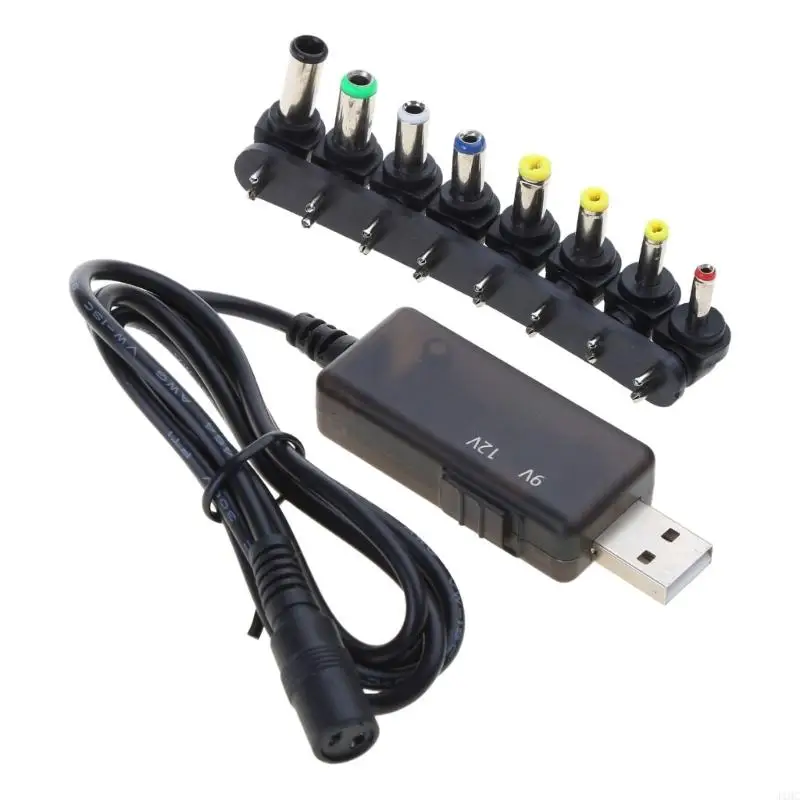 J1HC USB a DC5.5x2.5 Conectores orificio redondo Cable Convertidor USB5V DC9/12V Cable refuerzo